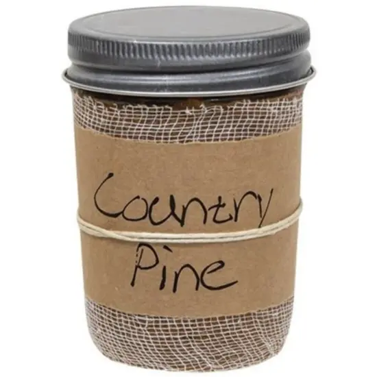 Country Pine Jar Candle 8oz with Balsam Fir Scent 1 Wick Silver Lid Cheesecloth Jute Cinnamon Accent {1}