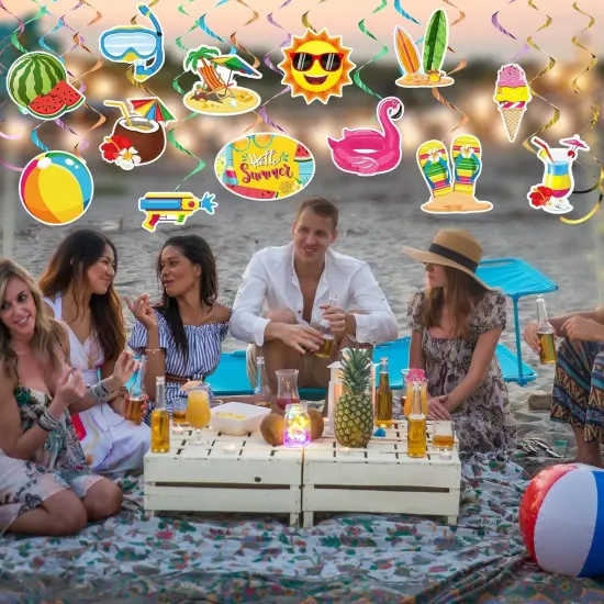 30 Pieces Summer Pool Party Hanging Swirls, Summer Ceiling Hanging Decorations, Beach Hanging Swirl Decorations for Summer Beach Tropical Hawaiian Luau Birthday Party Favors Supplies {5}