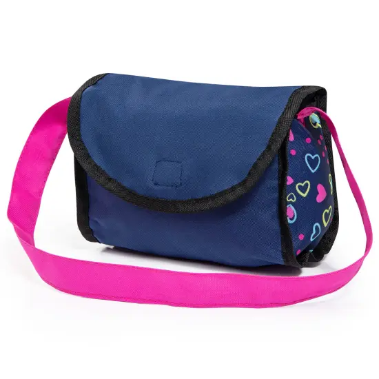 Bayer: Pram Cosy - Blue, Pink, Hearts - Includes Blanket & Shoulder Bag, Kids Pretend Play, Fits Dolls Up to 18", Soft Handle, Big Wheels {6}