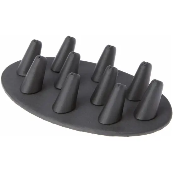 Plymor Gray Faux Leather Ring Finger Display, Ten on Oval Base, 7.5" W x 4.5" D x 1" H {1}