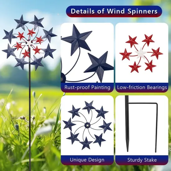2 Pack,American Flag Pinwheels Outdoor Decor Windmills for Garden {2}