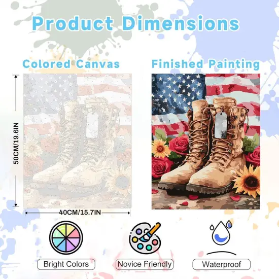 Independence Day Paint by Numbers Kit for Adults,4 of July Adult Paint by Number Kits on Canvas,Boots Painting by Number Kit DIY Acrylic Oil Painting Perfect for Gift Home Wall Decor(16x20inch) {2}