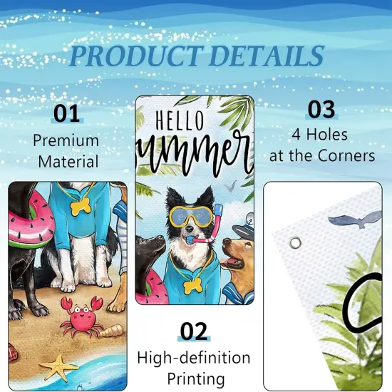Hello Summer Golden Retriever Dog Door Cover Decorations, Beach Coastal Pet Tropical Palm Tree Front Door Banner Background, Hawaii Nautical Indoor Outdoor Home Decor Dog Lover Gifts 3 x 6 FT {3}