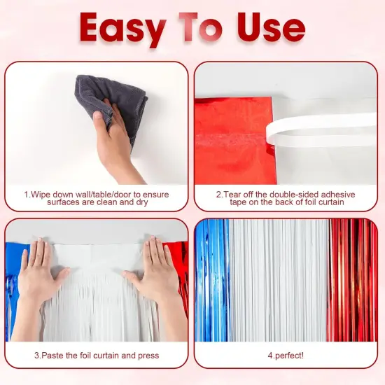 3 Pack 3.3 x 8.2 ft Red White and Blue Foil Fringe Backdrop Curtains, Tinsel Streamers Party Decorations, Fringe Backdrop for Patriotic, Memorial Day, 4th of July, Independence Day {4}