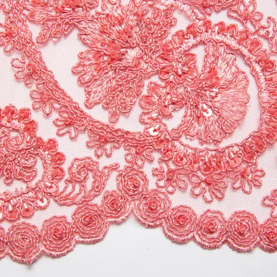 1 Yard Shimmering Tulle Lace Fabric with Sequins and Floral Embroidery 52" Width Aqua {6}