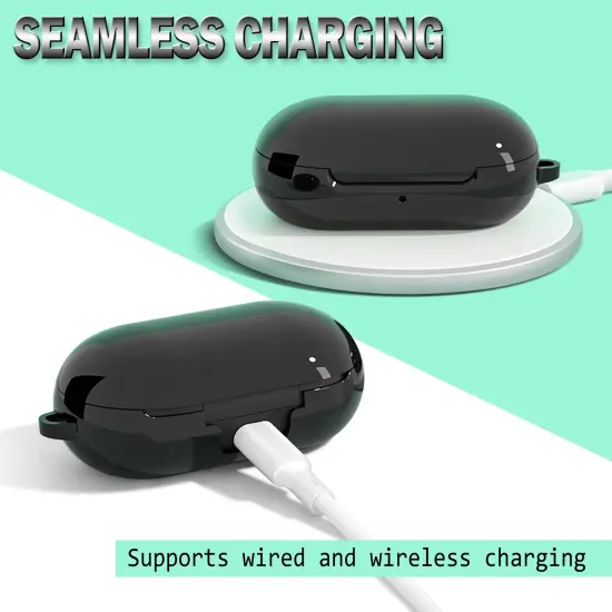 For Samsung Galaxy Buds / Plus Case with Keychain, Protective Earbuds Cover, Metallic Black {5}