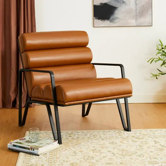 26.75"W Modern Comfy PU Leather Accent Chair with Metal Frame Coffee {8}