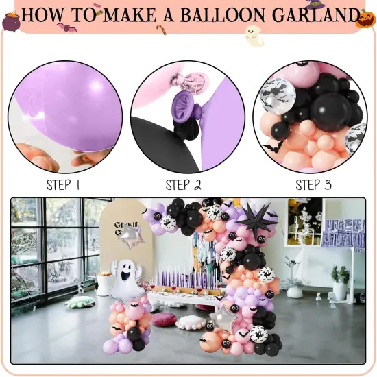 Halloween Latex Balloon Garland Arch Kit with 3D Bat (Black Pink Purple) {4}