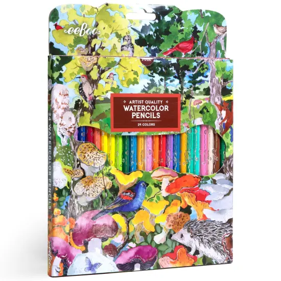 eeBoo Piece & Love: Mushroom Watercolor Pencils - 24 Piece Set, Vibrant Colors, Artist Quality, Stylish Foil Design, Adults Art & Craft Supplies {1}