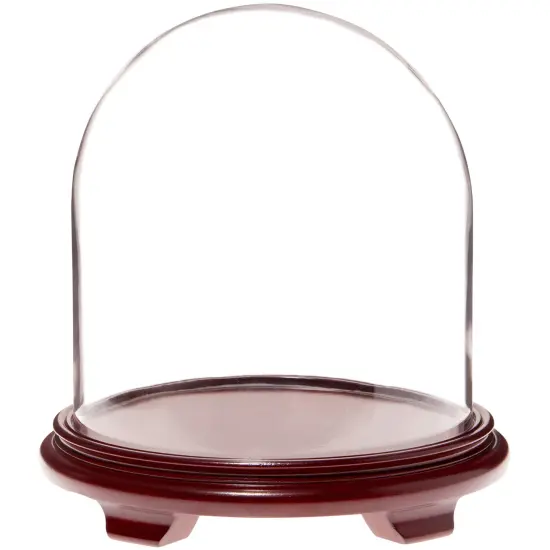 Plymor 11.75" x 12" Glass Display Dome Cloche Red Wood Veneer {1}