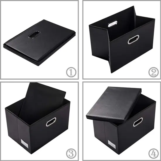 Large Collapsible Storage Bin with Lid [1-Pack] Leather Fabric Foldable Storage Box Organizer Containes Basket Cube with Cover for Home Bedroom Closet Office Nursery Black {4}