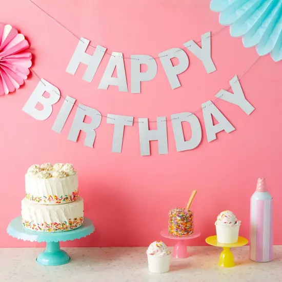 126 Pieces Make Your Own Banner Kit - DIY Banner with Silver Glitter Letters A-Z, Numbers 0-9, Hearts, Stars, and 3 Strings {2}