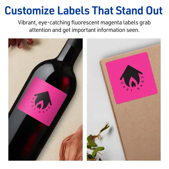 Avery Neon Magenta Paper Labels, 2.75" x 2.75" Square {3}