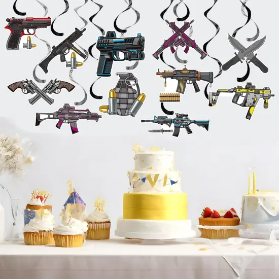 Gun Hanging Swirls Gun Pistol Party Hanging Decorations 20PCS Gun Shooting Ceiling Swirls Gun Themed Birthday Party Hanging Streamers for Gun Party Baby Shower Supplies {5}