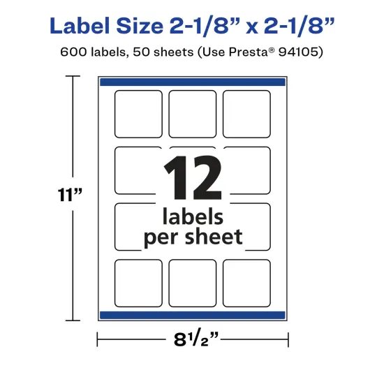 Avery Glossy White Square Labels with Sure Feed, 2-1/8" x 2-1/8" {5}
