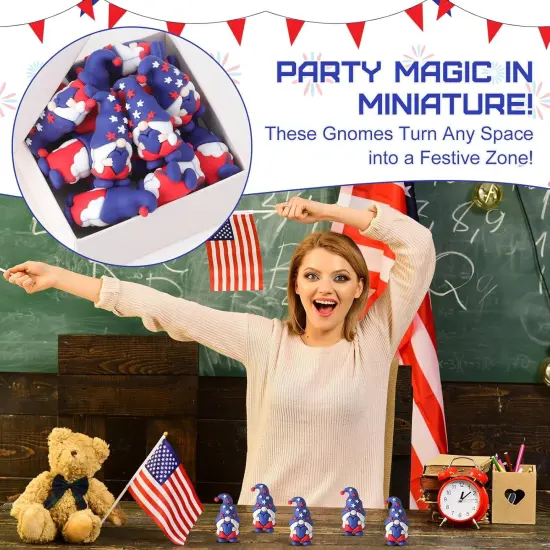25 Pcs 4th of July Mini Gnome Decorations Patriotic Rubber Gnomes Red White Blue {4}