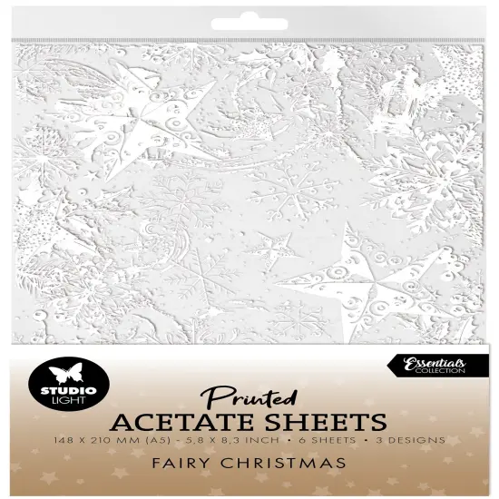Studio Light Fairy Christmas Acetate Sheets 6/Pkg-Snow, Fairies & Stars {1}