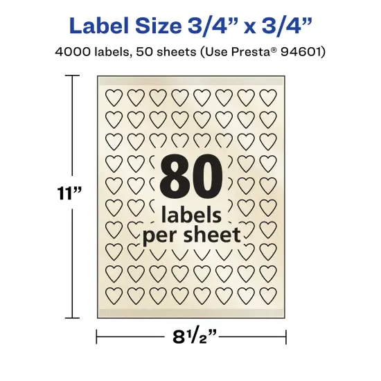 Avery Pearlized Ivory Heart Labels with Sure Feed Technology, Print-to-the-Edge, .75" x .75" {5}