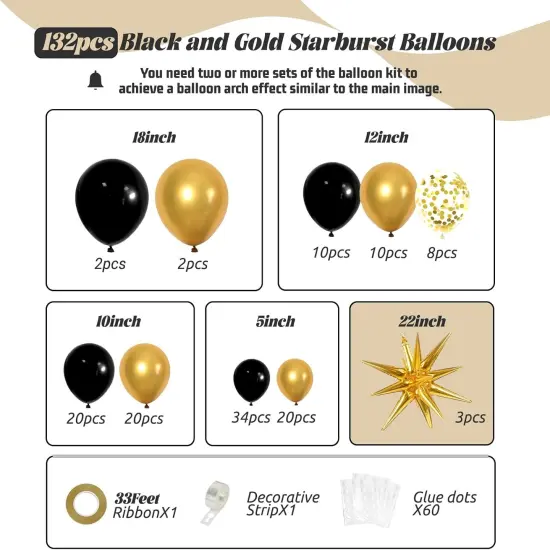 Black and Gold Balloons Garland Arch Kit, 5 10 12 18inch Black Gold Confetti Latex Balloons for 2024 Graduation New Year Anniversary Birthday Party Decorations {1}