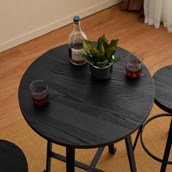 Set of 3 Steel Bar Table and Bar Stool Pub Set (1 Table+2 Stools) Black {10}