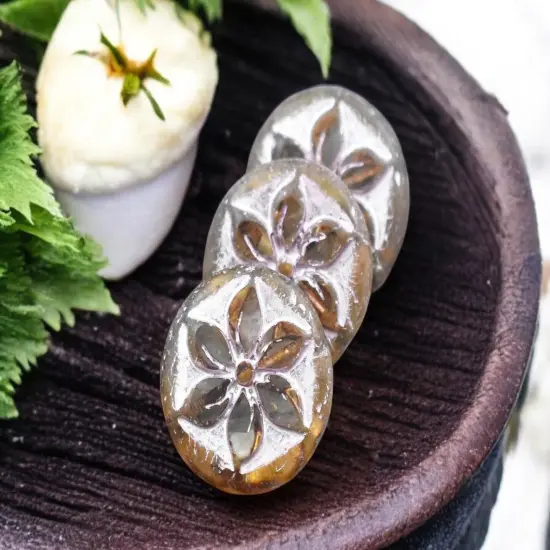 *4* 18mm Metallic Pink Washed Crystal Picasso Table Cut Hawaiian Flower Coin Beads {2}