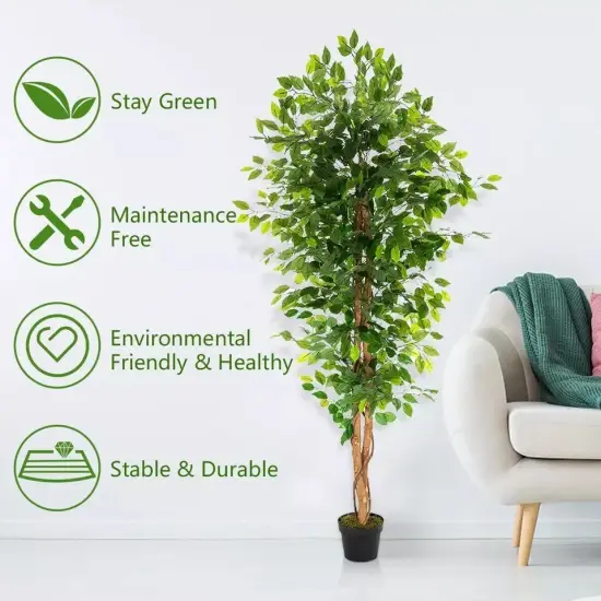 6Ft Artificial Ficus Tree Fake Silk Plant {2}