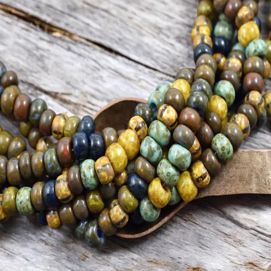 33/0 Aged Caribbean Striped Picasso Seed Bead Mix (9" Strand) {4}