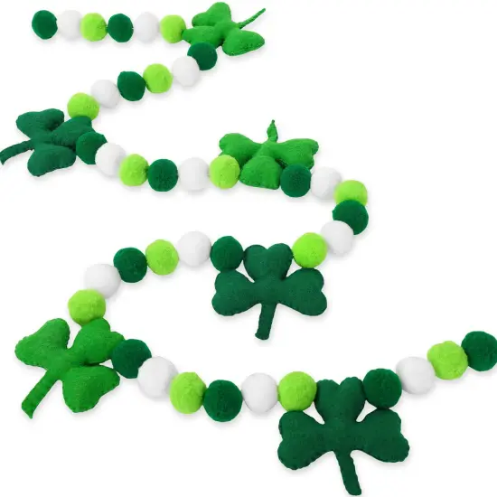 Whaline 8.2Ft St. Patrick's Day Felt Pom Pom Banner Lucky Shamrock Garland Green White Pom Ball Clover Decorative Irish Hanging Bunting Garland for St. Patrick's Day Home Mantel Wall Decor {1}