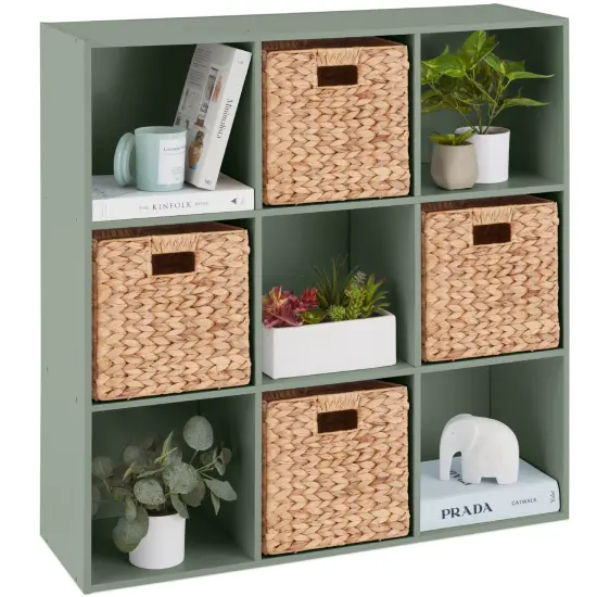 Best Choice Products 9-Cube Bookshelf, 13.5in Display Storage System, Organizer w/ Removable Back Panels Sage {1}