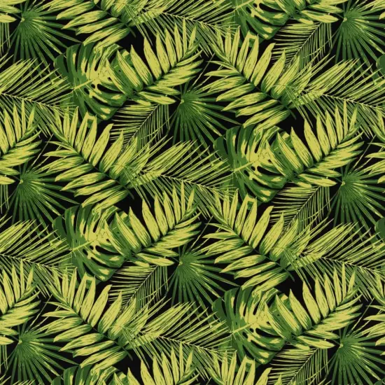 Noir - Black,Green Leaves,Tropical & Botanical Upholstery Fabric 54 Inches" {1}