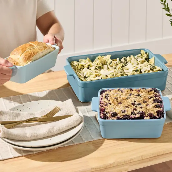 Best Choice Products Ceramic Bakeware Set of 3 Casserole, Loaf, and Square Dishes w/ Handles Cornflower Blue {6}