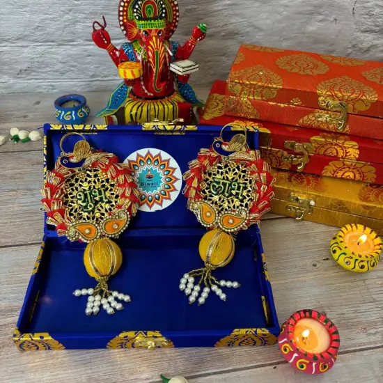 Personalized Diwali Gifts Hamper Shubh Labh Rajasthani Brocade Design Gift Box Indian Festival Diwali Hamper Basket for Employees Home Office Friends Family - Corporate Return Gift Items {1}