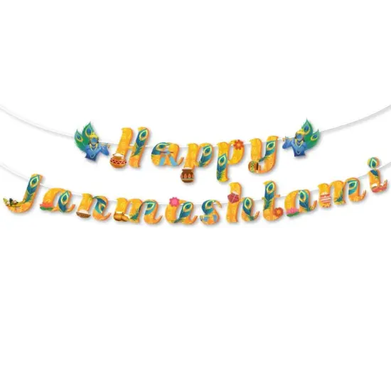 Happy Janmashtami Banners Indian Festival Bal Gopal Bunting Diy Decorations Hanging Banner for Indoor Outdoor Decoration Krishna Janmashtami Celebration Supplies Home Decor Ideas (19 Pcs) {5}