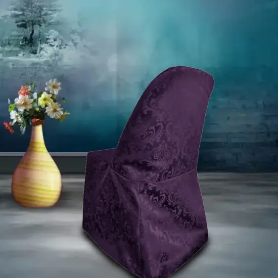 1 Piece Eggplant Floral Damask Jacquard Chair Cover for Elegant Folding Seating {2}