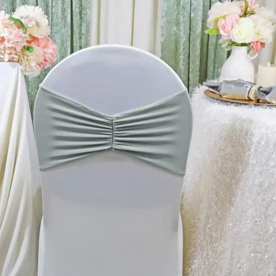 10 Pieces Silver Ruffled Spandex Chair Bands for Modern Event Styling 8x13 inches {2}
