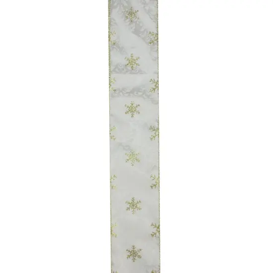 Northlight Pack of 12 White and Sparkling Gold Snowflakes Wired Christmas Craft Ribbon 2.5" x 120 Yards {3}