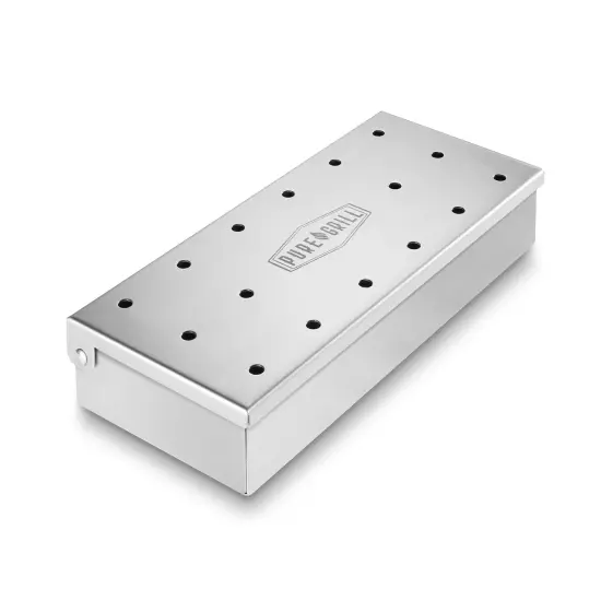 Pure Grill BBQ Smoker Box - Heavy Duty&nbsp;Stainless Steel&nbsp;with Hinged Lid for Wood Chips - Barbecue&nbsp;Meat Smoking for Charcoal and Gas Grills {2}