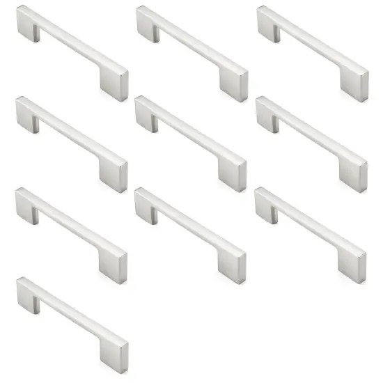 Cauldham Solid Kitchen Cabinet Pulls Handles (3-5/8" Hole Centers) - Modern Thin Profile Drawer/Door Hardware - Style M255 - Satin Nickel {3}