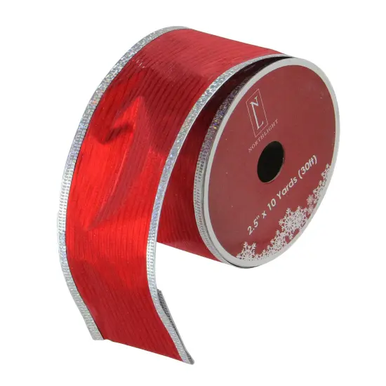 Northlight Pack of 12 Shimmery Red and Silver Horizontal Wired Christmas Craft Ribbon Spools - 2.5" x 120 Yards Total {1}