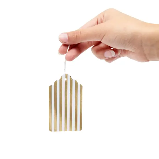 120 Pcs Gold Foil Paper Gift Tags with String for Christmas, Weddings, Party Favors, Stripes and Polka Dots Design (1.8 x 3.2 In) {4}