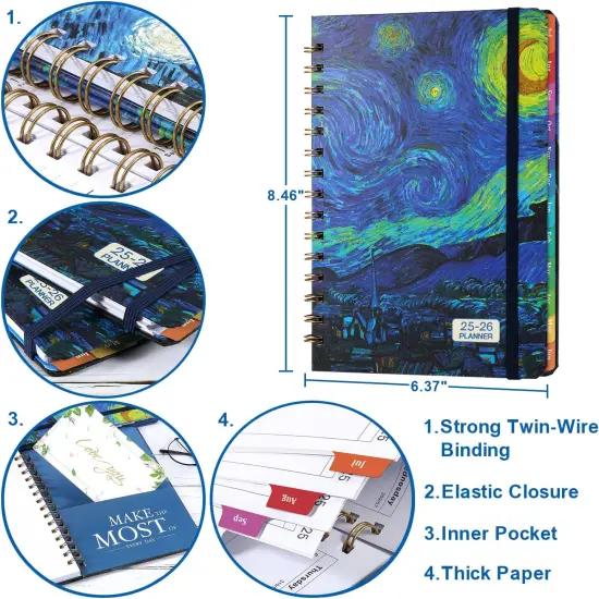 2025-2026 Planner &ndash; Jul.2025 - Jun.2026, Weekly ＆ Monthly Academic Planner 2025-2026, with Tabs, 6.4" x 8.5", Hardcover, Strong Binding, Thick Paper, Back Pocket, Elastic Closure, Inner Pocket {3}