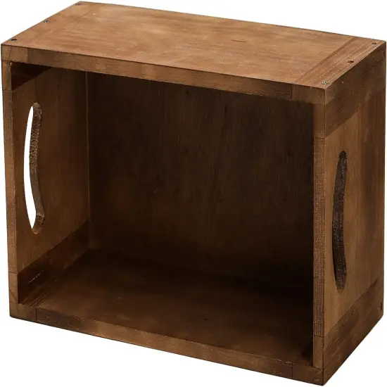 Set of 3 Nesting Wooden Crates, Wood Crate Box with Handle, Rustic Brown Decorative Wood Storage Crates Container, Stackable Cube Basket Bins Organizer for Home, Office, Closet, Shelf {4}