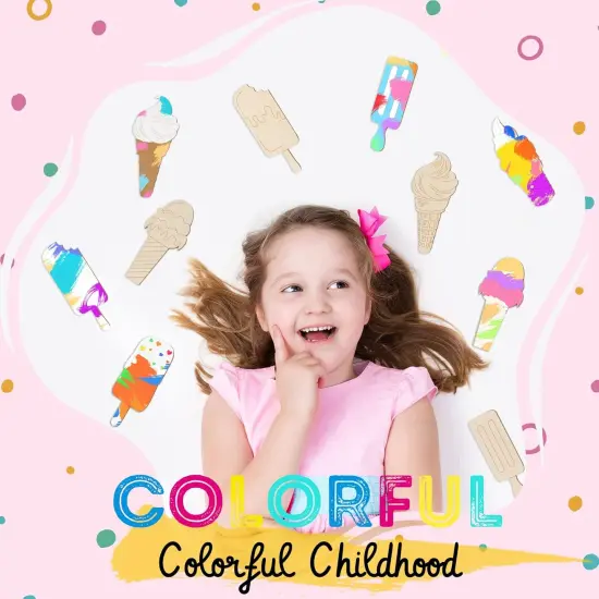 30 Pieces Ice Cream Wood Cutouts Crafts Bulk Color Your Own Ice Cream Cones Unfinished DIY Coloring Wooden Crafts Blank Wood Painting Kits for Summer {3}