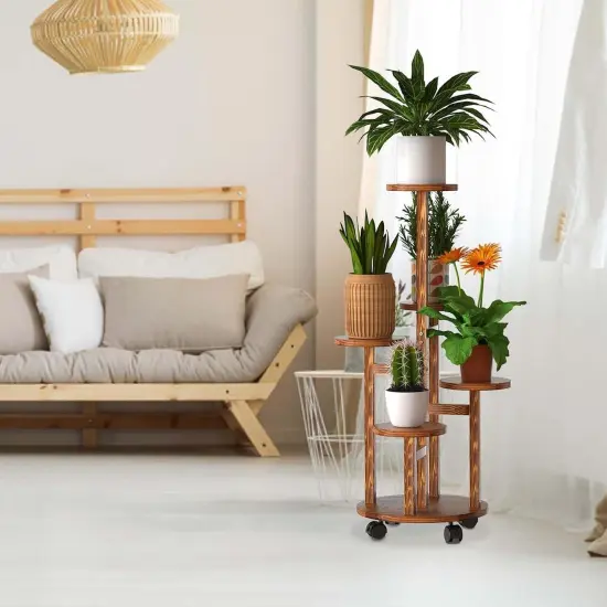 5-Tier Wooden Plant Stand with Detachable Wheels {6}