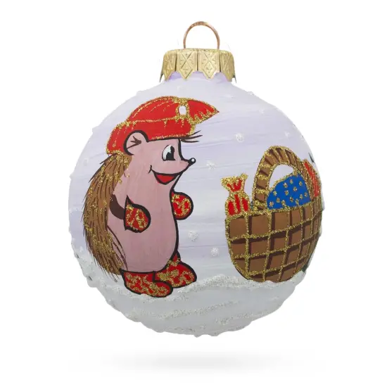 Hedgehog with Mittens Glass Ball Christmas Ornament 3.25 Inches {1}