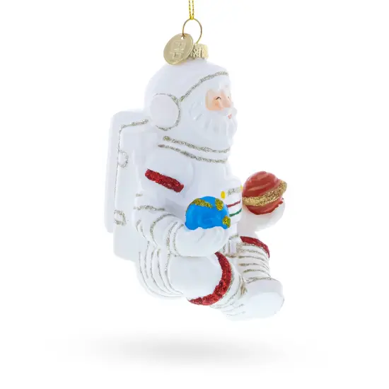 Santa Astronaut Glass Christmas Ornament {5}