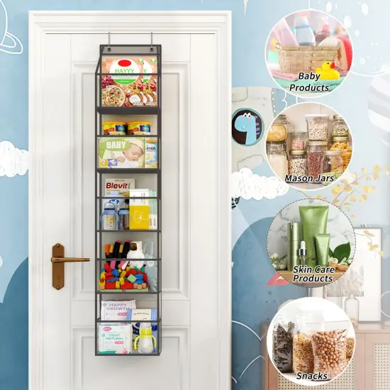 The Door Hanging Pantry Organizer 5-Shelf Room Organizer with Clear Plastic Pockets Behind The Door Storage Organizer Large Capacity Organizer for Closet Bedroom Bathroom (Grey) {5}