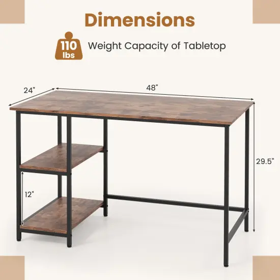 Costway 47'' Computer Desk Office Study Table Workstation Home w/ Adjustable Shelf Rustic Black/Coffee/Brown {3}