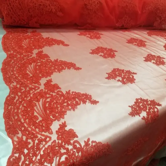 1 Yard Red French Floral Mesh Lace Fabric for Bridal Dresses and Decorations 50/54 Inch Width {2}