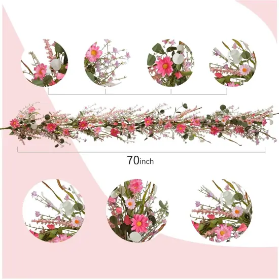5.9ft Spring/Summer Flower Garland, Artificial Daisies Wildflower Leaves Garland {3}